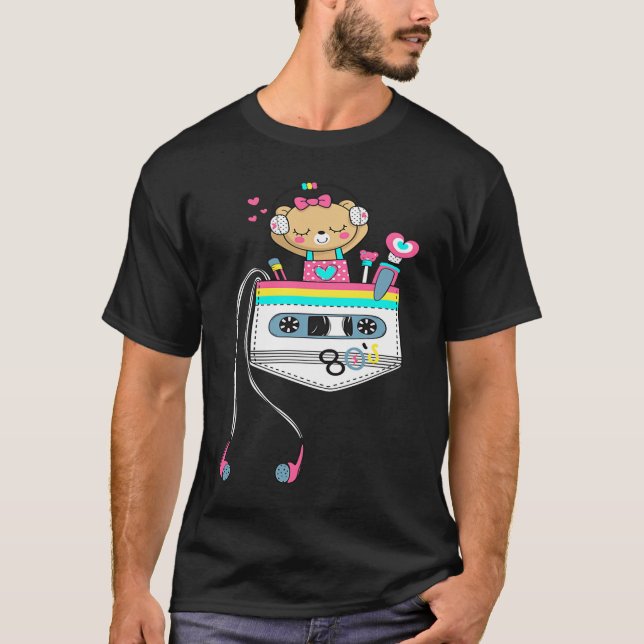 Cute  Sarcastic Music Pocket Teddy Bear Graphic De T-Shirt (Vorderseite)