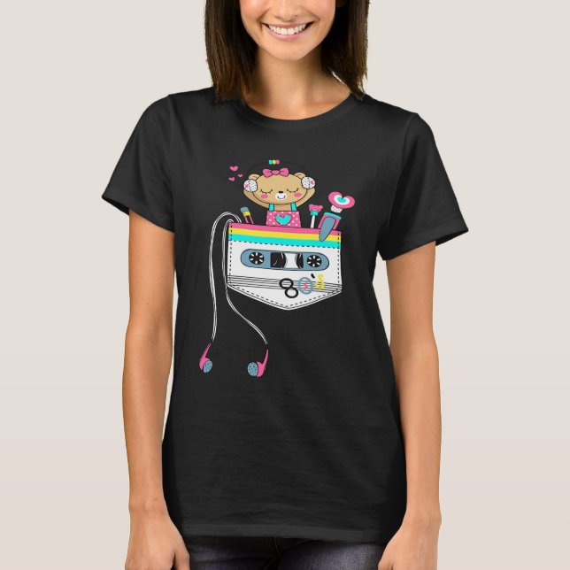 Cute  Sarcastic Music Pocket Teddy Bear Graphic De T-Shirt (Vorderseite)