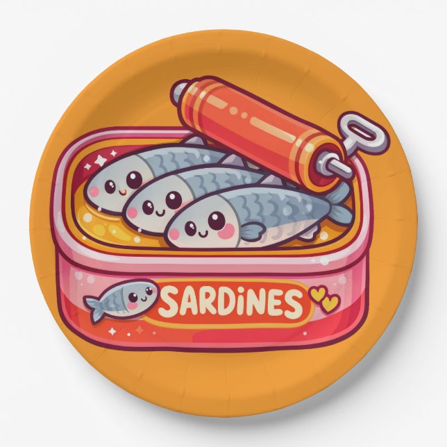 Cute Sardines Fish Cartoon Pappteller (Vorderseite)