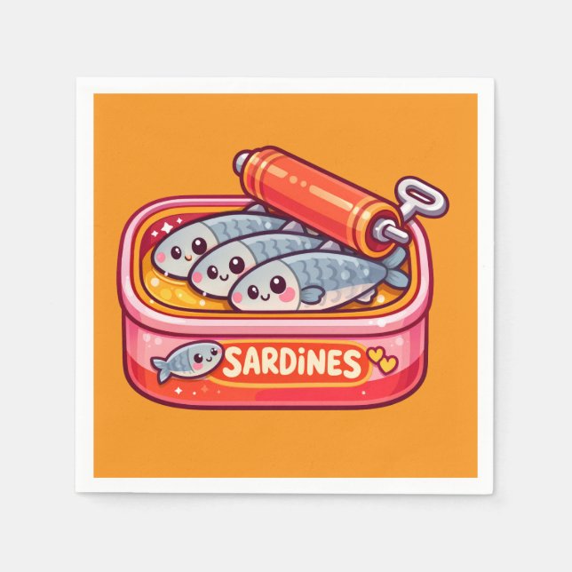 Cute Sardines Fish Cartoon Serviette (Vorderseite)