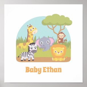 Cute Savannah Wild Animals Kids Nursery Decor Poster