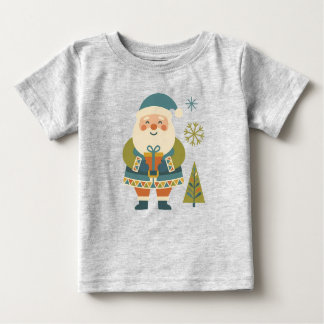 Cute Scandi Folk Art Santa with Gift Kids Holiday Baby T-shirt
