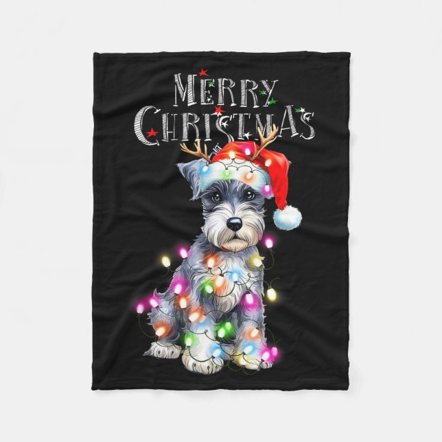 Cute Schnauzer Christmas Lights Xmas Dog Santa Hat Fleecedecke (Vorderseite)