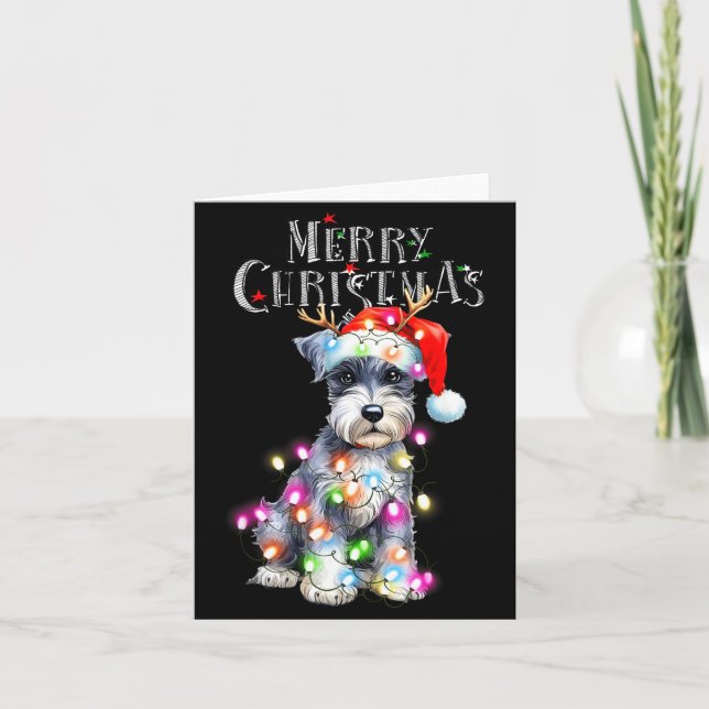 Cute Schnauzer Christmas Lights Xmas Dog Santa Hat Karte (Vorderseite)