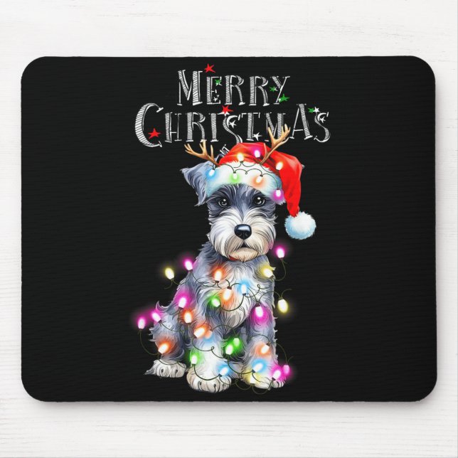 Cute Schnauzer Christmas Lights Xmas Dog Santa Hat Mousepad (Vorne)