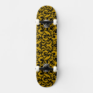 Cute schwarze goldene nahtlose Blumenmuster Case-M Skateboard