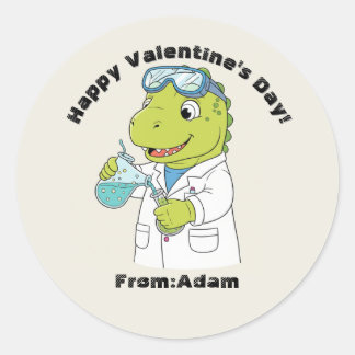 Cute scientist dinosaur Valentine Runder Aufkleber