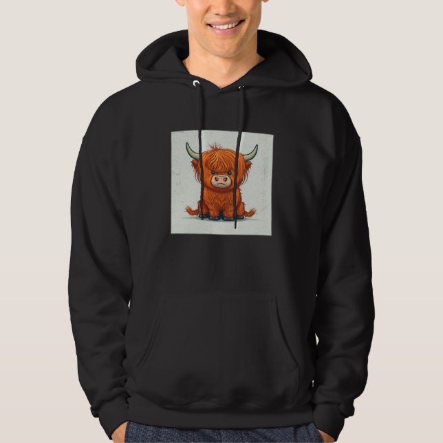 Cute Scottish Highland Cow Illustration Little Hor Hoodie (Vorderseite)