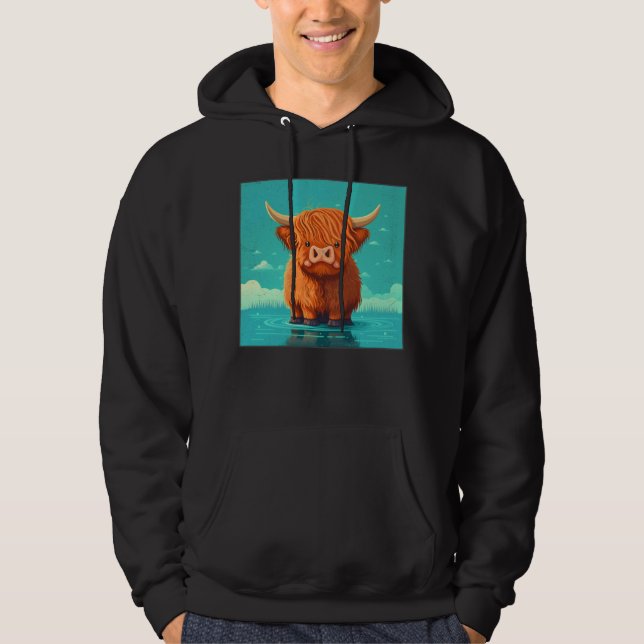 Cute Scottish Highland Cow Illustration Little Hor Hoodie (Vorderseite)