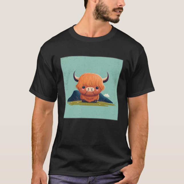 Cute Scottish Highland Cow Illustration Little Hor T-Shirt (Vorderseite)