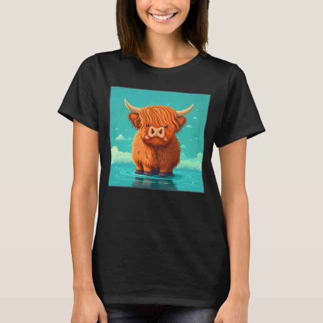 Cute Scottish Highland Cow Illustration Little Hor T-Shirt (Vorderseite)