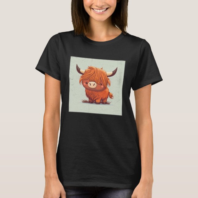 Cute Scottish Highland Cow Illustration Little Hor T-Shirt (Vorderseite)
