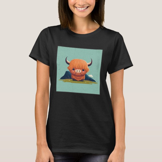 Cute Scottish Highland Cow Illustration Little Hor T-Shirt (Vorderseite)
