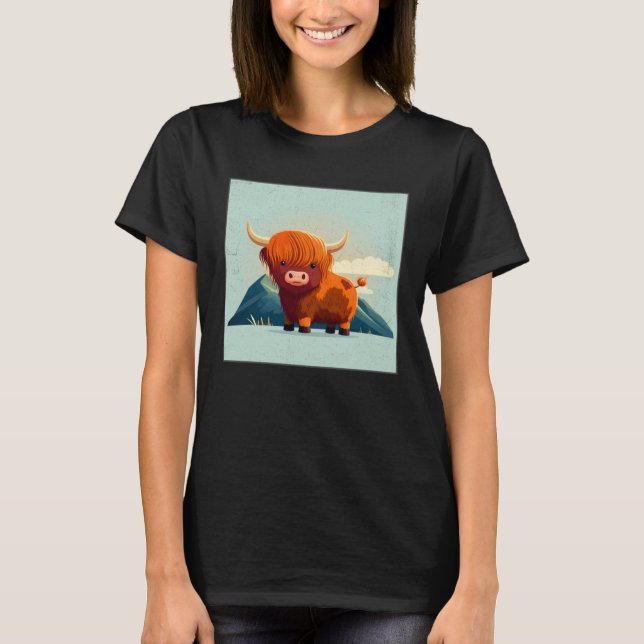 Cute Scottish Highland Cow Illustration Little Hor T-Shirt (Vorderseite)