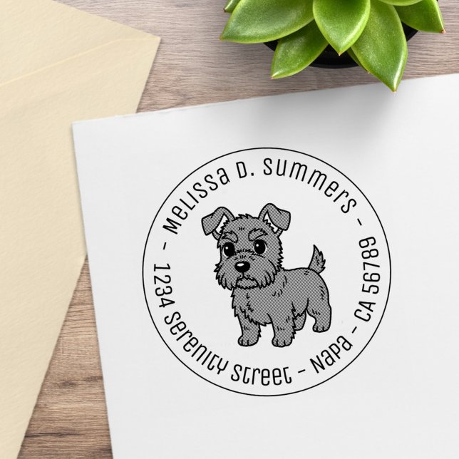 Cute Scottish Terrier Dog Round Address Gummistempel (Von Creator hochgeladen)