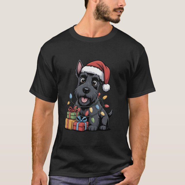 Cute Scottish Terrier Santa Hat Christmas Scottie  T-Shirt (Vorderseite)
