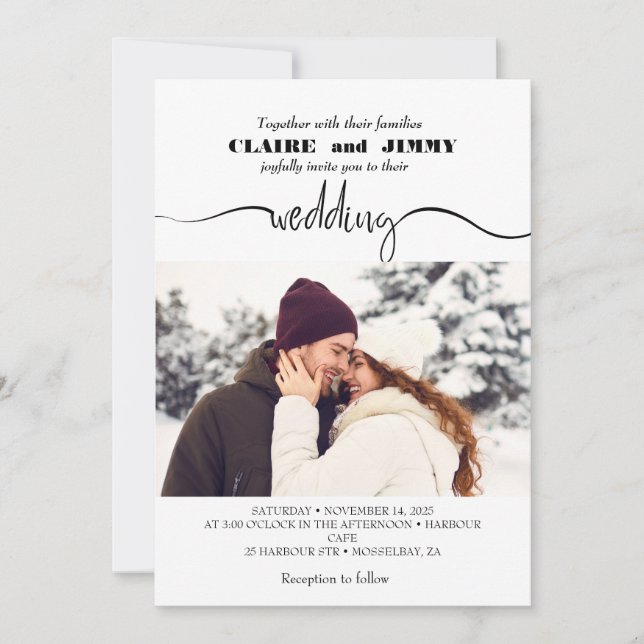 Cute Script Elegante Foto Overlay White Wedding in Einladung (Vorderseite)