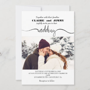 Cute Script Elegante Foto Overlay White Wedding in Einladung