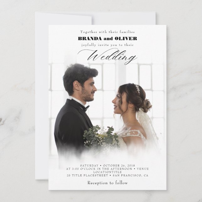 Cute Script Elegante Foto Overlay White Wedding in Einladung (Vorderseite)