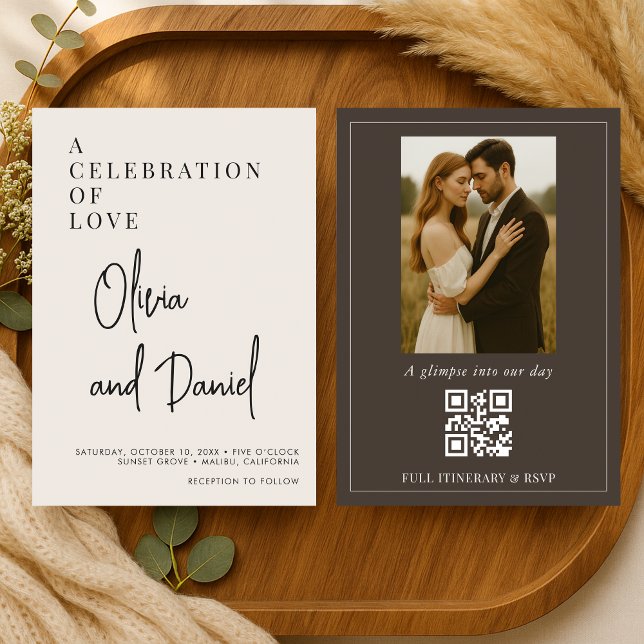 Cute Script Photo QR Code Wedding Einladung (Von Creator hochgeladen)