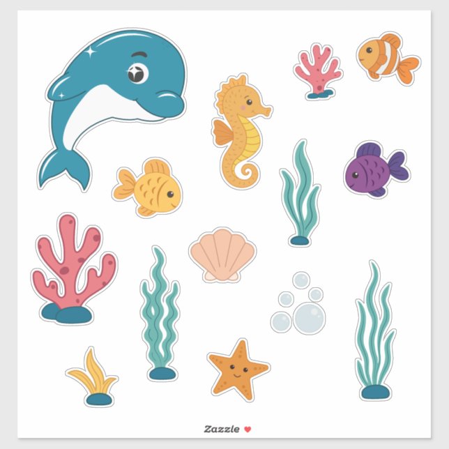 Cute Sea Creatures Stickers Pack Aufkleber (Blatt)