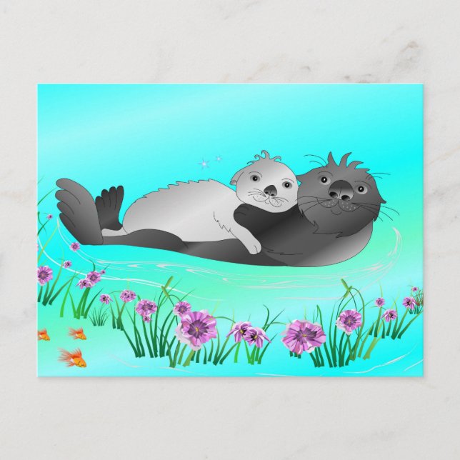 Cute Sea Otters Postkarte (Vorderseite)