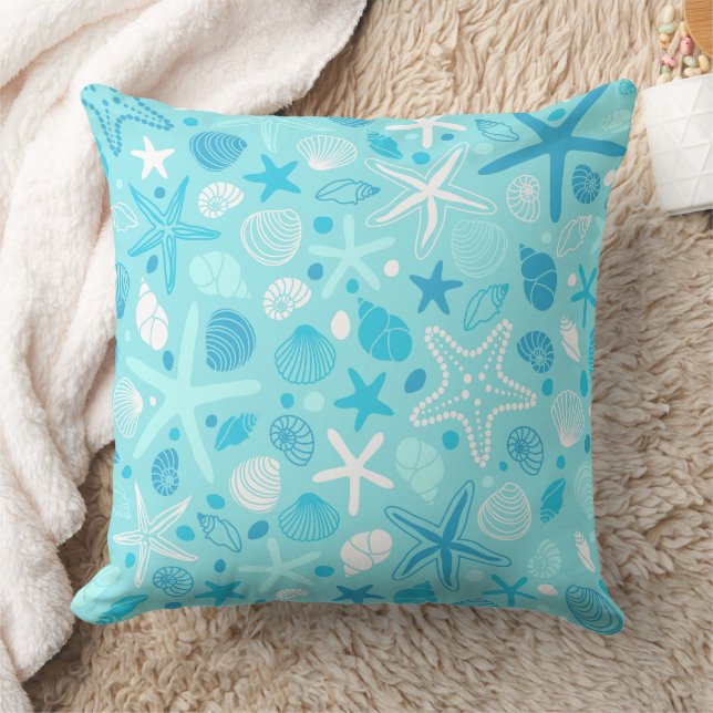 Cute Sea Pattern Pillow, Turquoise Coastal Decor Kissen (Decke)
