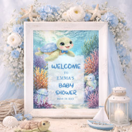 Cute Sea Turtle Boy Baby Shower Welcome Poster