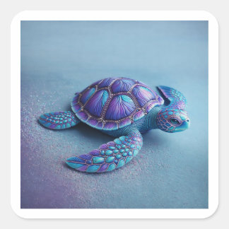 Cute Sea Turtle – Minimal Ocean Animal Art Quadratischer Aufkleber