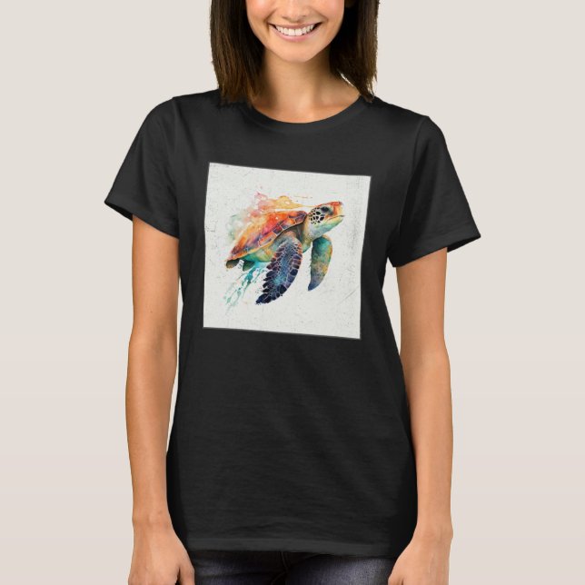 Cute Sea Turtle Paint Splatter Illustration Colorf T-Shirt (Vorderseite)