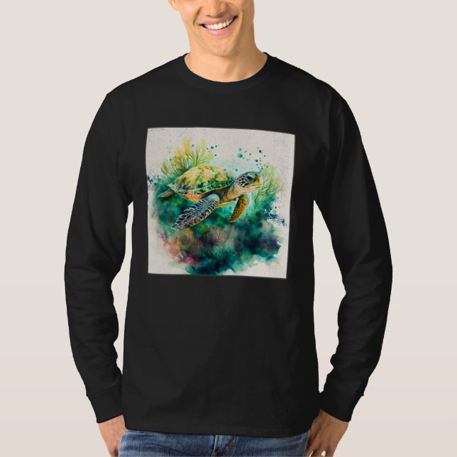 Cute Sea Turtle Paint Splatter Illustration Colorf T-Shirt (Vorderseite)