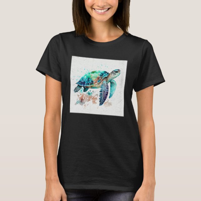 Cute Sea Turtle Paint Splatter Illustration Colorf T-Shirt (Vorderseite)