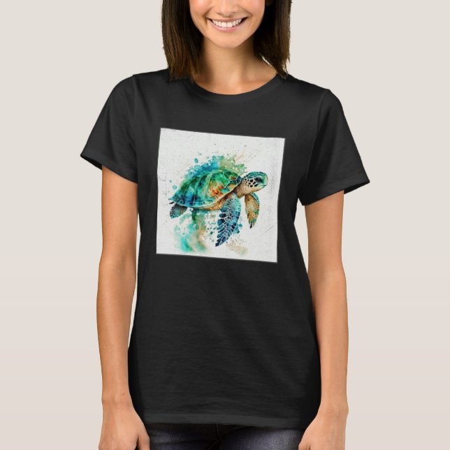 Cute Sea Turtle Paint Splatter Illustration Colorf T-Shirt (Vorderseite)