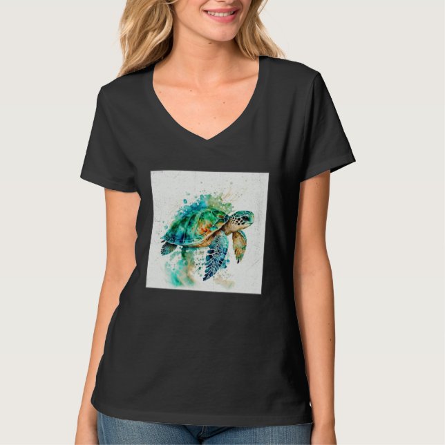 Cute Sea Turtle Paint Splatter Illustration Colorf T-Shirt (Vorderseite)