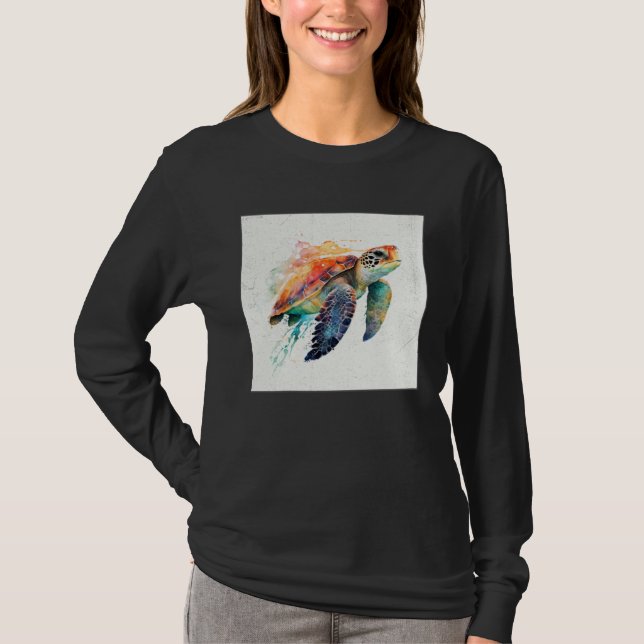 Cute Sea Turtle Paint Splatter Illustration Colorf T-Shirt (Vorderseite)