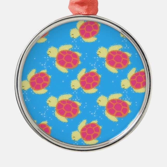 Cute Sea Turtle Pattern Ornament Aus Metall (Vorne)