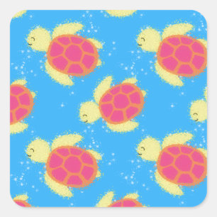 Cute Sea Turtle Pattern Quadratischer Aufkleber