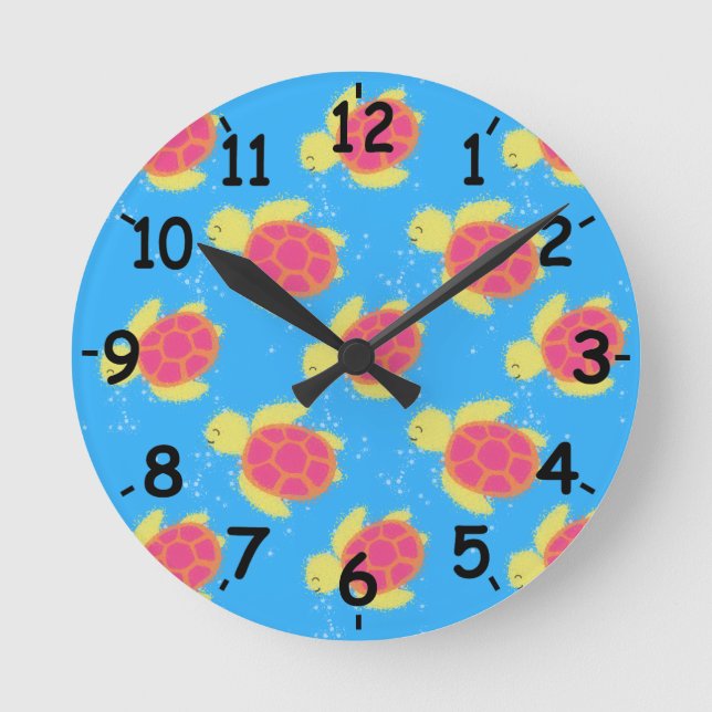 Cute Sea Turtle Pattern With Numbers Runde Wanduhr (Vorderseite)