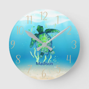 Cute Sea Turtle Personalized Gender Neutral Runde Wanduhr