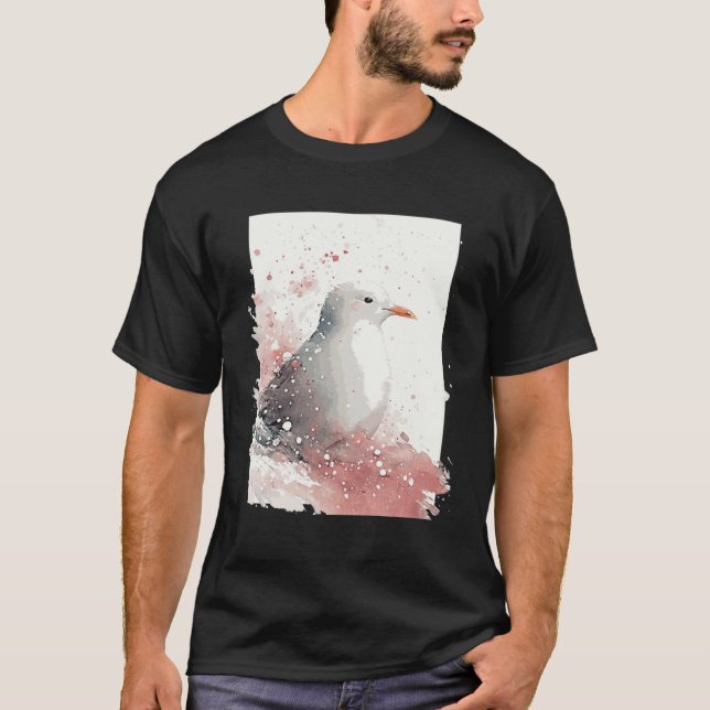 Cute Seagull Japanese Cherry Blossom Watercolor Se T-Shirt (Vorderseite)