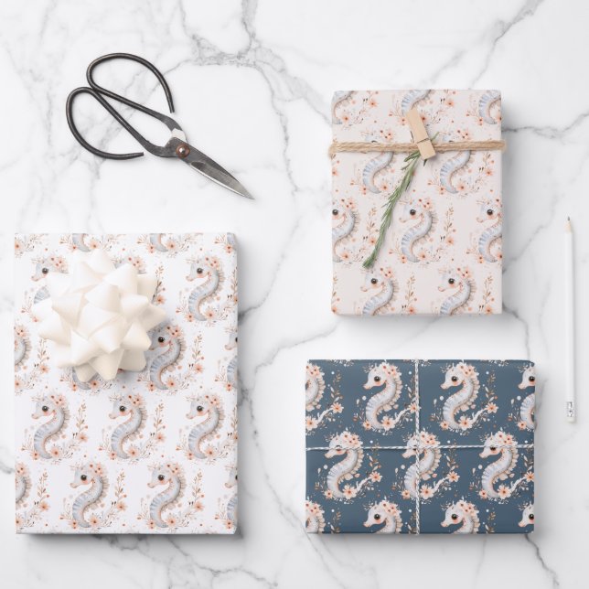 Cute Seahorse Geschenkpapier Set (Vorderseite)