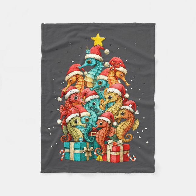 Cute Seahorse Le Sea Fish Christmas Tree Xmas Hat  Fleecedecke (Vorderseite)