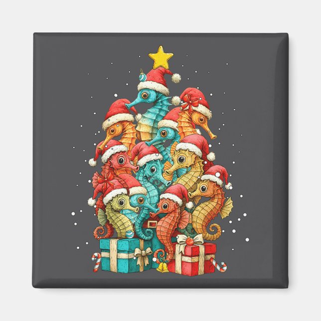 Cute Seahorse Le Sea Fish Christmas Tree Xmas Hat  Magnet (Vorne)
