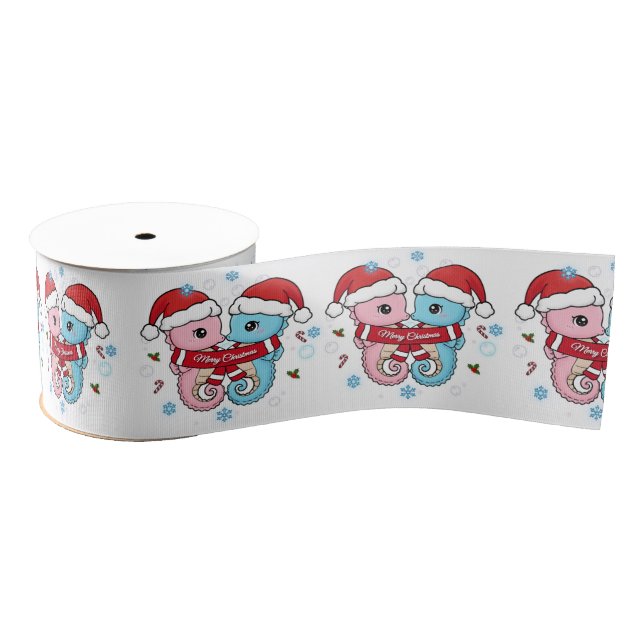 Cute Seahorses Christmas Ribbon Ripsband (Spule)