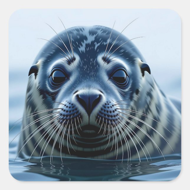 Cute Seal Close up Quadratischer Aufkleber (Vorderseite)