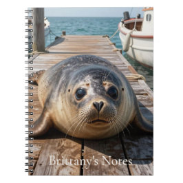 Cute Seal Laying on Boat Dock Ocean Pier Notizblock