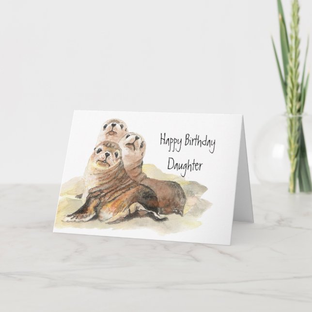 Cute Seals Daughter Birthday Watercolor Animals Karte (Vorderseite)