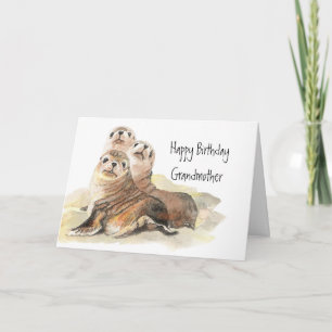 Cute Seals Grandmother Birthday Watercolor Animals Karte
