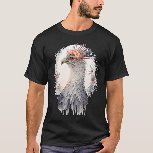 Cute Secretary Bird Flower Crown Floral Exotic Bir T-Shirt (Vorderseite)