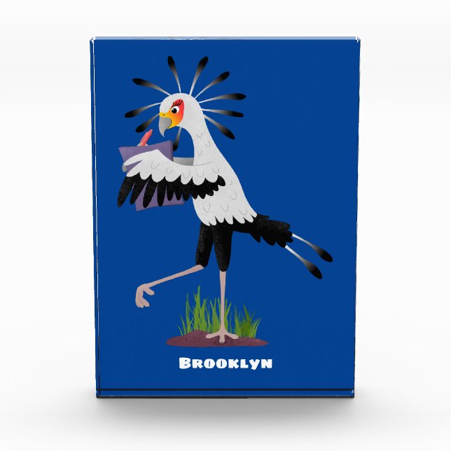 Cute secretary bird writing notes cartoon fotoblock (Vorderseite)